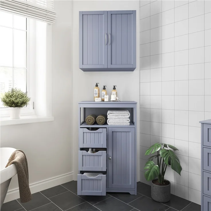 Yaheetech Badkommode mit Schubladen und verstellbarem Regalbrett, Holz, 86,5 x 29,5 x 55,5 cm, Grau – Bild 3