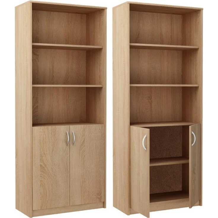 Home Collective Bücherregal mit 5 Ebenen und 2 Türen Mehrzweckschrank Haushaltsschrank, strapazierfähige Laminatplatte, 16 mm dick, mit 4 Einlegeböden, ideal für Schlafzimmer, Wohnzimmer, Flur sonoma – Bild 3