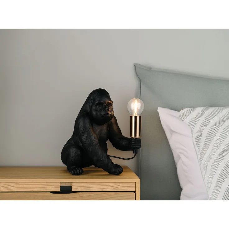 Besondere LED Tischleuchte Affenlampe Gorilla Schwarz, Höhe 23cm