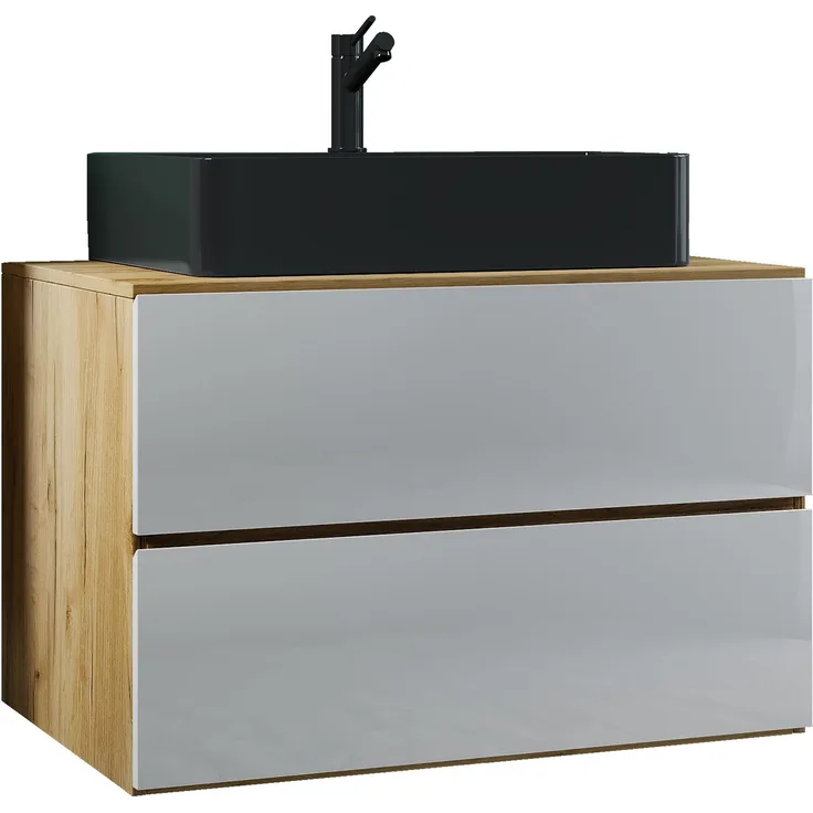 VCM Badmöbel Waschtisch Lendas 919538 Honig-Eiche / Weiß H. 52 x B. 80 x T. 52 cm
