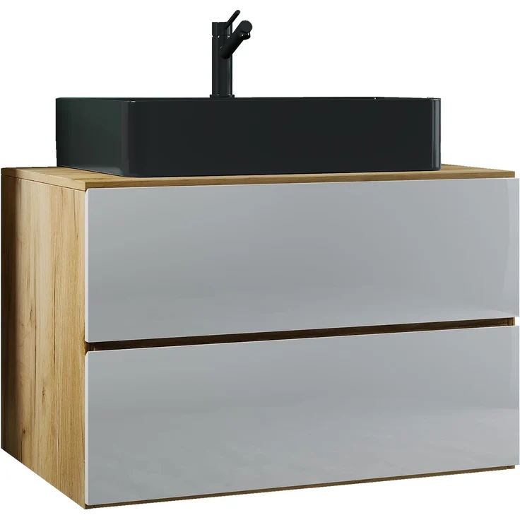 VCM Badmöbel Waschtisch Lendas 919538 Honig-Eiche / Weiß H. 52 x B. 80 x T. 52 cm – Bild 1