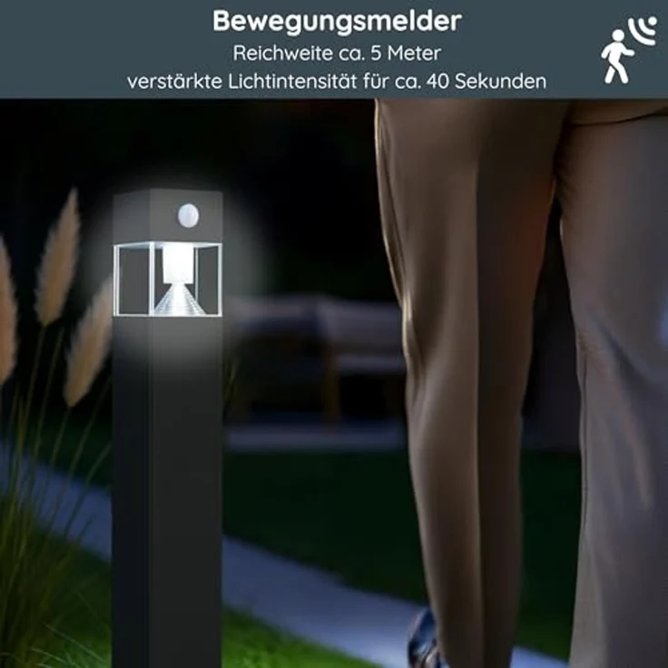 MeLiTec Solar Gartenleuchte rund/ eckig mit Bewegungsmelder, Edelstahl silber / anthrazit : Anthrazit : Eckig – Bild 3