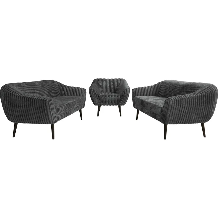 Wohnzimmerset, Möbelset PIRS 3-3-1, Armlehnen, Wellenfederung, schwarze Füße, Dreisitzer Sofas mit Sessel, Polstermöbel Set - Grau Cord – Bild 7