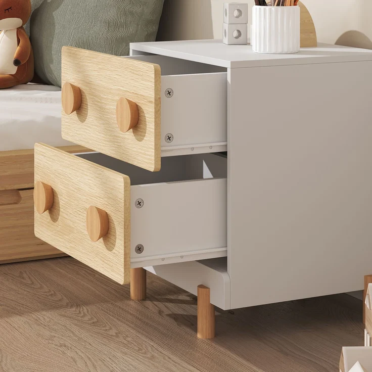 Kindernachttisch Vaarentaa mit 2 Schubladen 47x40x35 cm Weiß/Eicheoptik [en. casa] – Bild 5