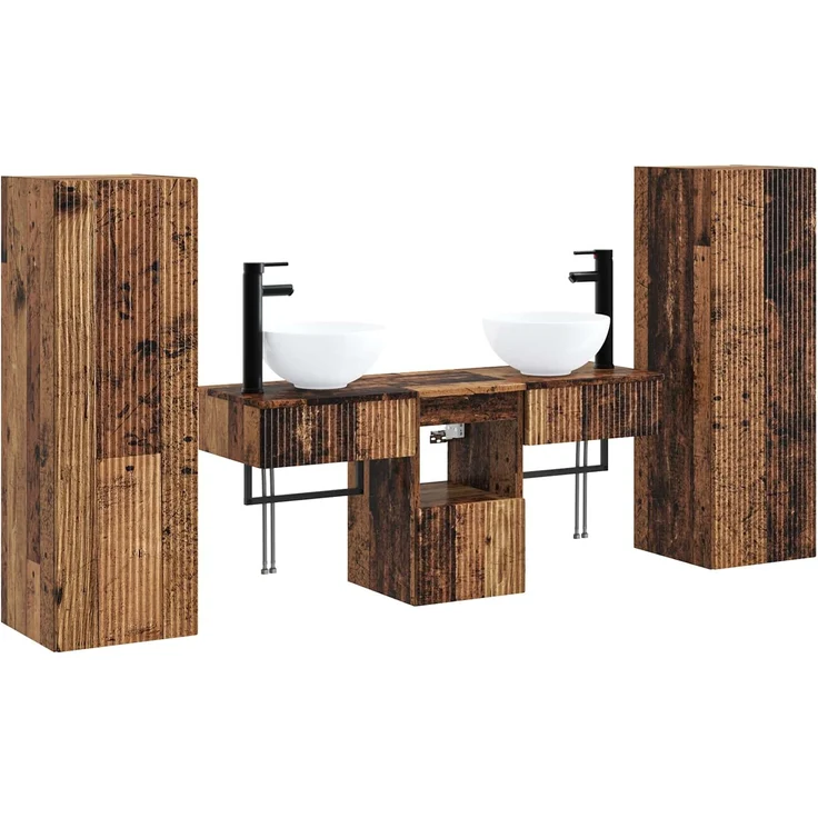 vidaXL Badezimmerschrank-Set 5 stk. Altholz 33 x 34,5 x 100 cm 3405971 – Bild 2