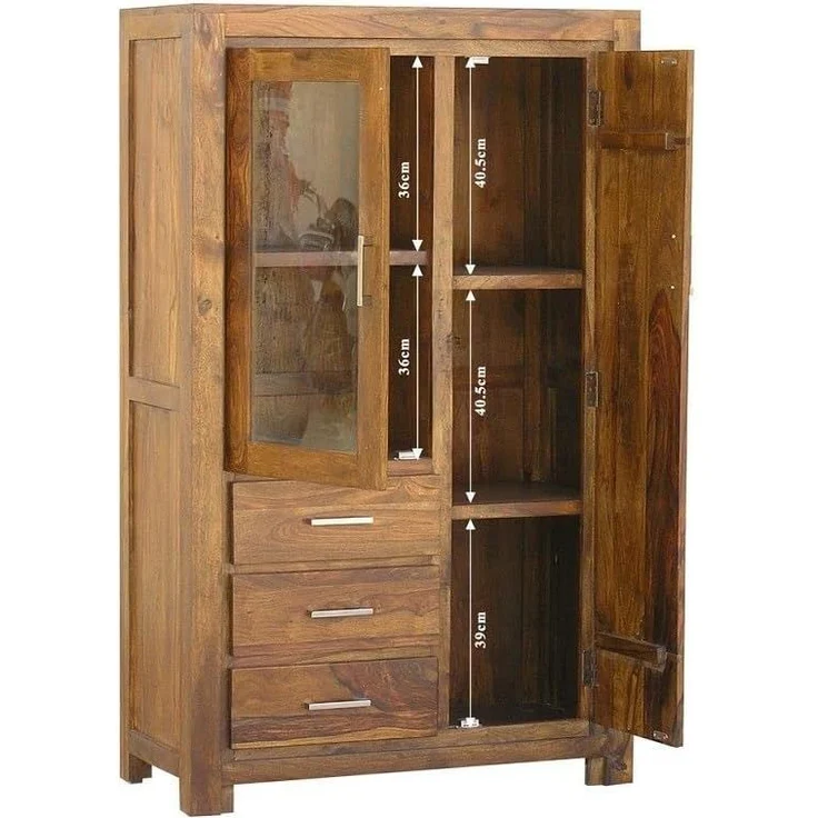 Massivmoebel24 Highboard (Highboard Sheesham 90 x 42 x 148 life honey lackiert METRO LIFE #108) – Bild 5