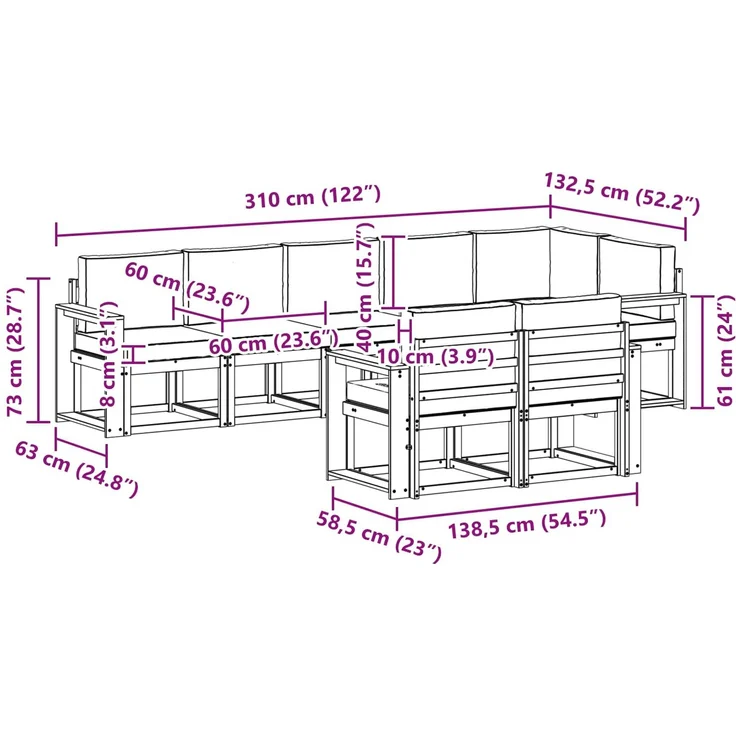 vidaXL Outdoor-Sofagarnitur mit Kissen 8 pcs Natur und Anthrazit 3366575 – Bild 10