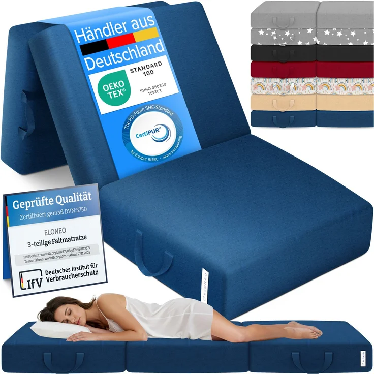 Bestschlaf Klappmatratze, 15 cm hoch, waschbar, geeignet für Hausstauballergiker, Blau, 15 x 195 x 75 cm – Bild 1