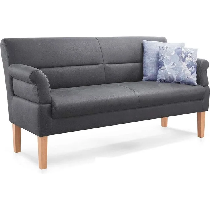 CAVADORE 2,5-Sitzer Kira, Sitzbank für Küche, Esszimmer oder Wohnküche in Büffellederoptik, Inkl. Armteilverstellung und Federkern, 168 x 94 x 81, Mikrofaser: grau