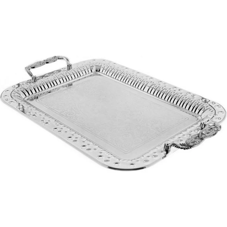 2-teiliges Serviertablett aus hochwertigem 18/10 Edelstahl -Robust & stapelbar Silber – Bild 2