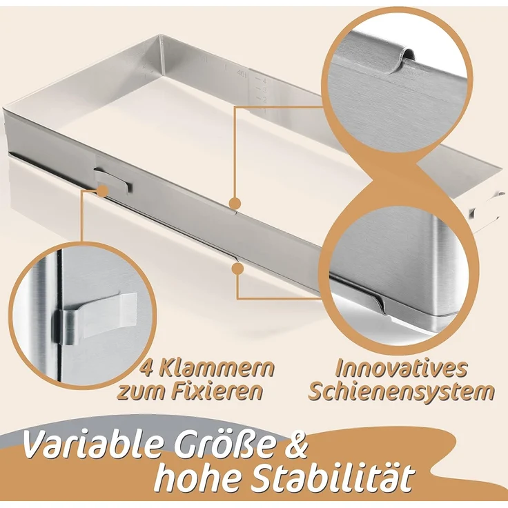 4smile Backrahmen rechteckig verstellbar – Edelstahl Backform rechteckig - Formstabile Kuchenform eckig zum Backen und für die Torten-Zubereitung – Bild 5