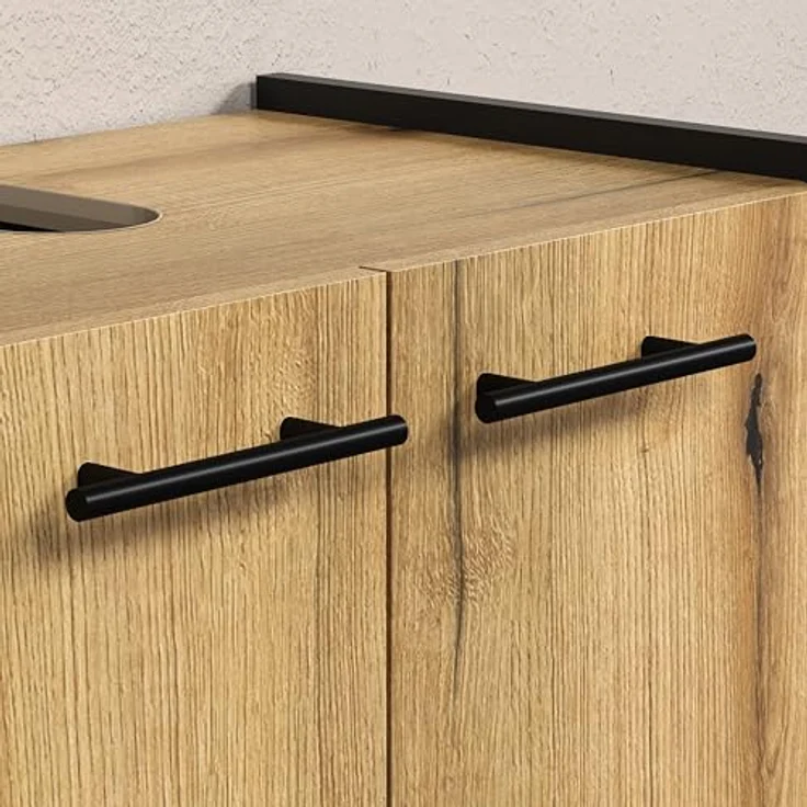 trendteam smart living - Safiya - Waschbeckenunterschrank - Eiche/Schwarz - Waschtisch mit 2 Türen und 1 Einlegeboden - (BxHxT) 60 x 56 x 34 cm - Schwarze Metallgriffe – Bild 8
