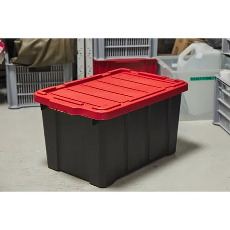 Iris Ohyama Heavy Duty Organisation Boxes, 50L, 3er-Set, Rot, Groß, Robust, Stapelbar, Aufbewahrungsbox, Für Garage, Regale, Umzug, Plastik, Utility, Werkzeugkiste, DDSKT-450 – Bild 3