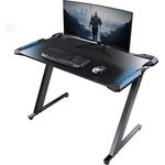 EUREKA ERGONOMIC Gaming Tisch Z1S Gaming Schreibtisch Gaming Computertisch PC Schreibtisch Gamer Mit RGB LED Beleuchtung Getränkehalter und Kopfhörerhalter Schwarz