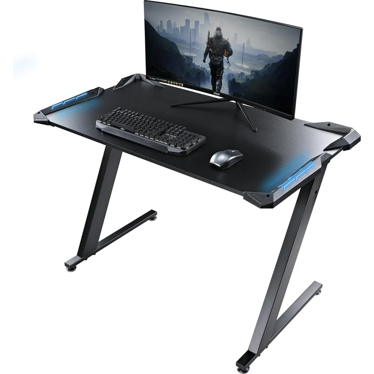 EUREKA ERGONOMIC Gaming Tisch Z1S Gaming Schreibtisch Gaming Computertisch PC Schreibtisch Gamer Mit RGB LED Beleuchtung Getränkehalter und Kopfhörerhalter Schwarz – Bild 1