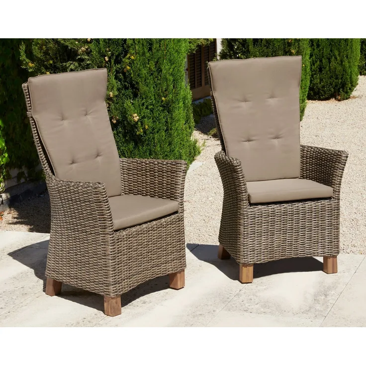 MERXX Gartenstuhl Toskana (Set, 2 St), 2er Set, Polyrattan/Akazienholz, inkl. Auflage