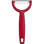 Victorinox Sparschäler "Ypso", Schäler für Gemüse, Obst, Zackenschliff, Zweischneidig, Extra Scharf, Swiss Made, rot
