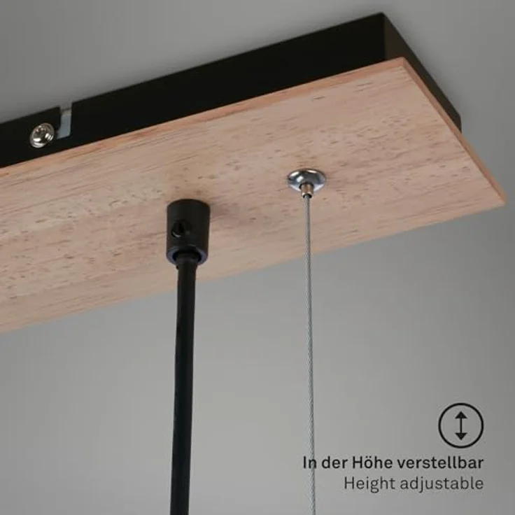 Briloner Pendelleuchte 3-flammig mit Holzapplikationen und Rauchglas, schwarz-holzfarben, E14 Fassung – Bild 6