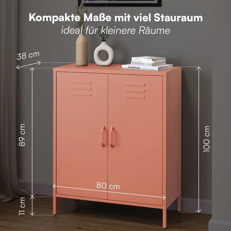 skølm 'Atria' Metallkommode, terrakotta, 100x38x80 cm, Metallschrank mit 3 Fächern – Bild 6