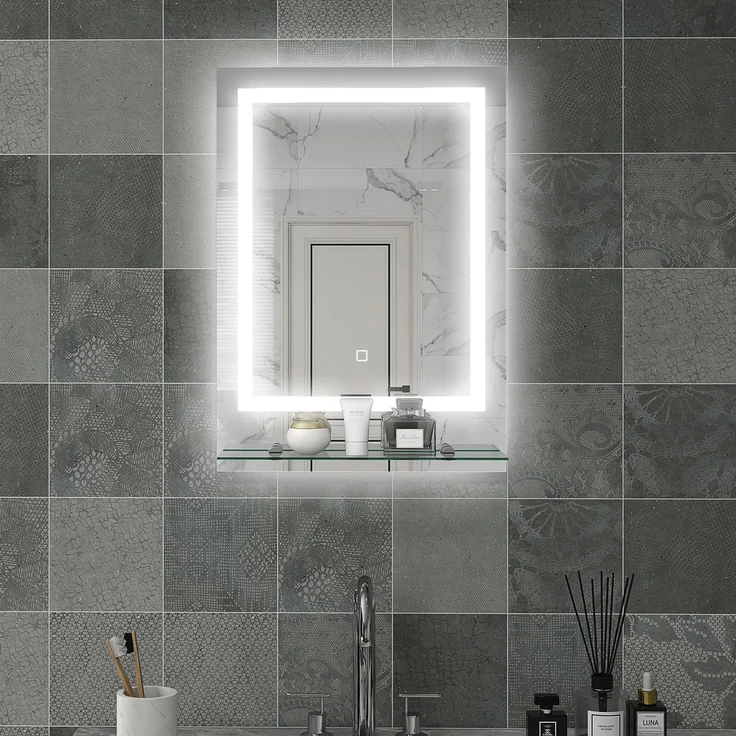 MELAYR, Badezimmerspiegel mit LED-Beleuchtung, 3 Lichtfarben, Antibeschlag-Funktion, 70 x 50 x 2.7 cm, Transparent – Bild 3