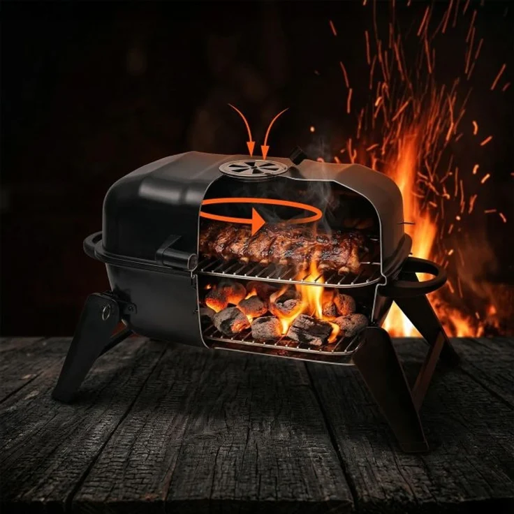 Relaxdays Tischgrill mit 2 Grillgittern, Smoker, 34 x 59 x 36 cm – Bild 3