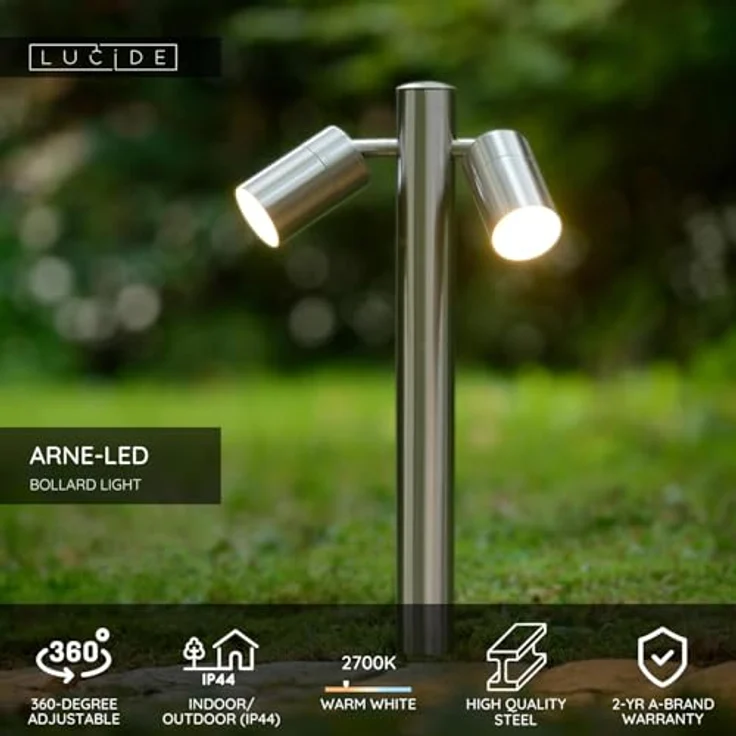 LUCIDE ARNE-LED Pollerleuchte, dreh- und kippbar, LED GU10-2x5W 2700K, IP44, Chrom Matt, Ø 6,3 cm – Bild 3