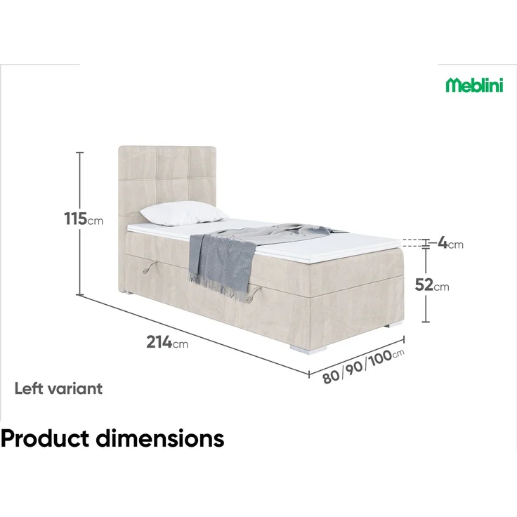 MEBLINI Boxspringbett KAI 100x200cm Links - H3/Beige Samt - mit Bettkasten - Gepolstert Einzelbett mit Topper & Taschenfederkern-Matratze – Bild 7