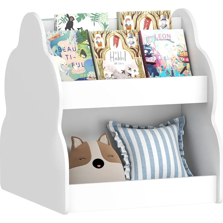 AIYAPLAY Spielzeugtruhe mit Rädern, 4 Regalen (Kinderregal, 1 St, 2-stöckiges Spielzeugregal), für Kinderzimmer, Spielzimmer, Wohnzimmer, 54 x 50 x 56 cm, Weiß