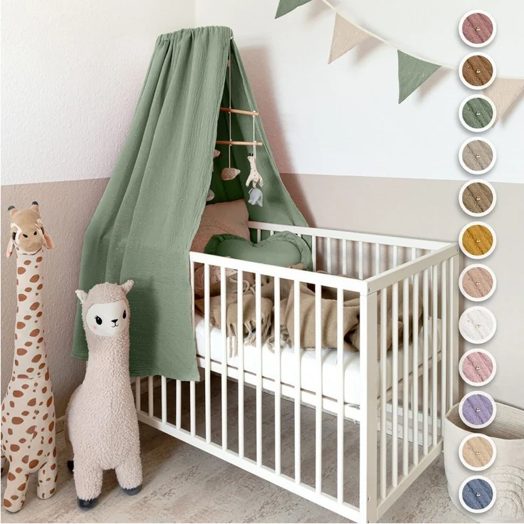 lilimaus Betthimmel Babybett Himmel Gold aus Musselin - handgenähter Baldachin (1-tlg), Betthimmel mit Gold-Details - weich & sanft zu zarter Babyhaut – Bild 1