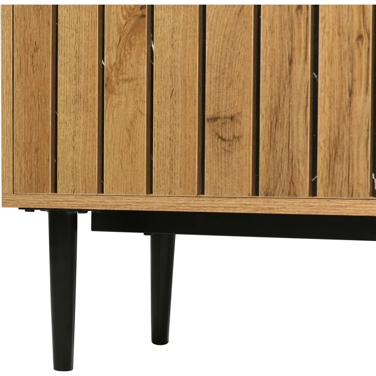 Merax Lowboard mit Tischplatte in Marmoroptik und Metallbeine, TV-Schrank stapelbar, TV-Board Länge verstellbar, Bis 200cm, Natur – Bild 9