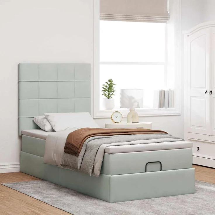 vidaXL Ottoman-Bett mit Matratzen & LEDs Hellgrau 80x200 cm Samt 3314282 – Bild 4