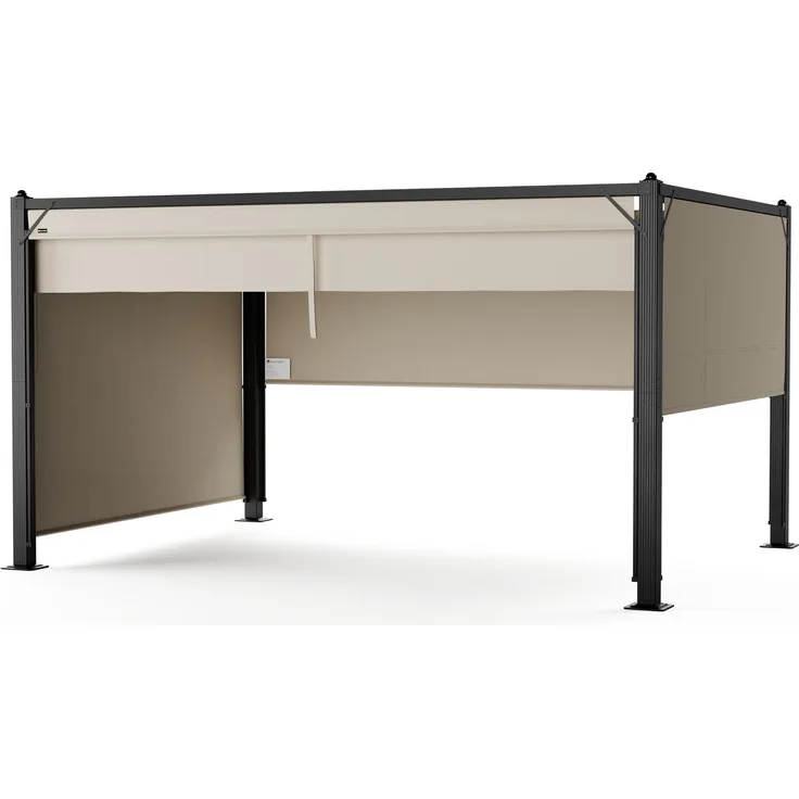 Blumfeldt Pantheon Cortina Pavillon 3x4 m – Aluminiumrahmen, Verstellbares Dach & Seitenrollos, Wetterfest & Stabil, Beige/Schwarz