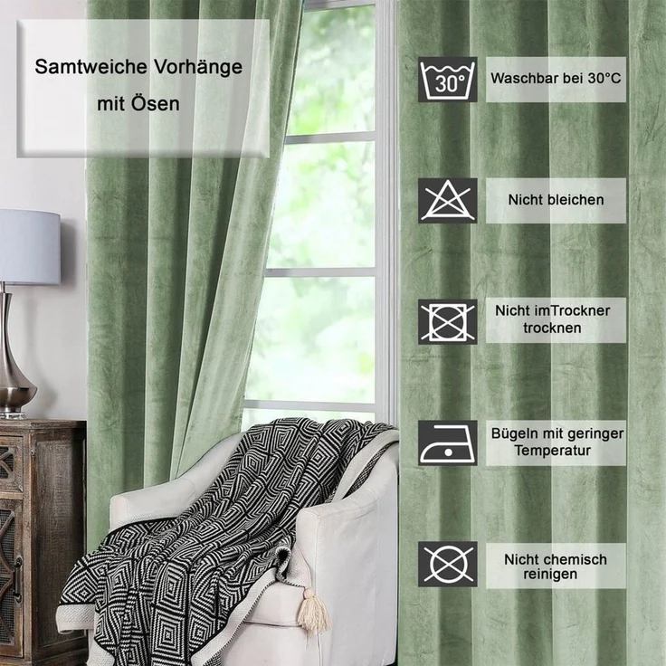 Haus und Deko Gardine Vorhang Ösen 140x175 cm Verdunkelung Samt weich blickdicht Gardine (1 St), Ösen, Polyester – Bild 2