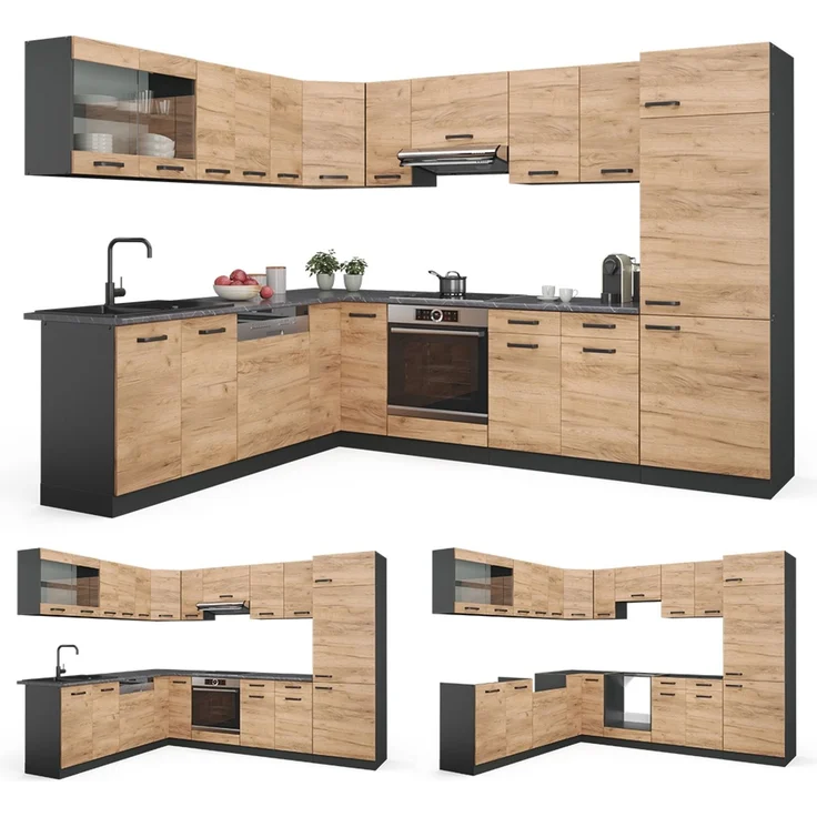 Eckküche R-Line Goldkraft Eiche/Anthrazit 287 x 227 cm, AP Marmor Vicco – Bild 6
