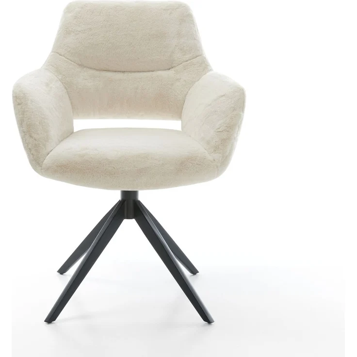 Drehstuhl Yago-Flex mit Armlehnen Plüsch Creme-Weiß Kreuzgestell breit Schwarz 360° drehbar Wippfunktion Taschenfederkern – Bild 2