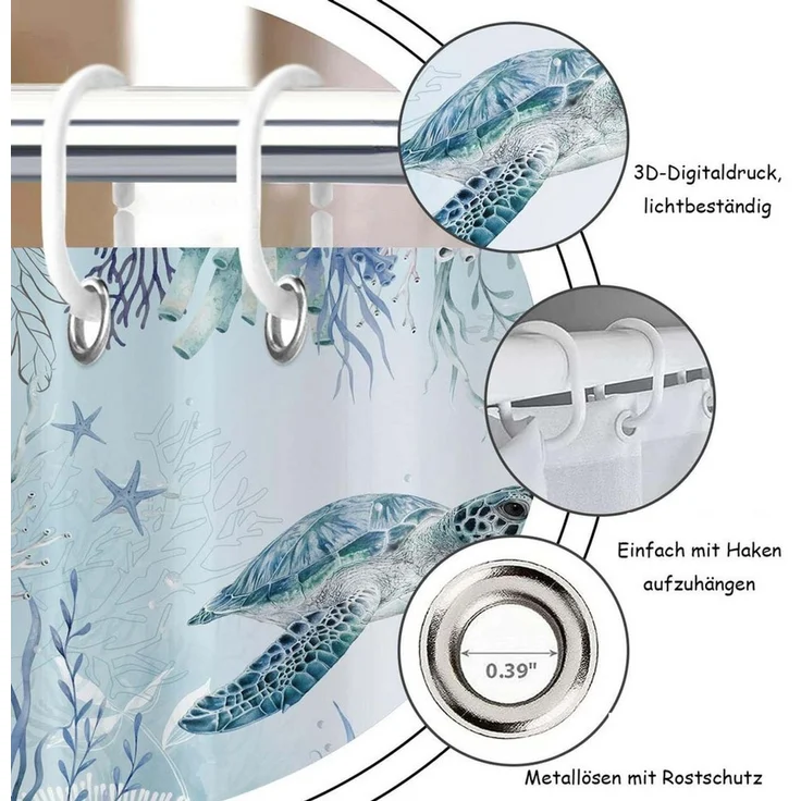 Agger Duschvorhang Anti-Schimmel Wasserdicht Polyester Stoff Waschbar Bad Vorhäng Breite 180 cm – Bild 4