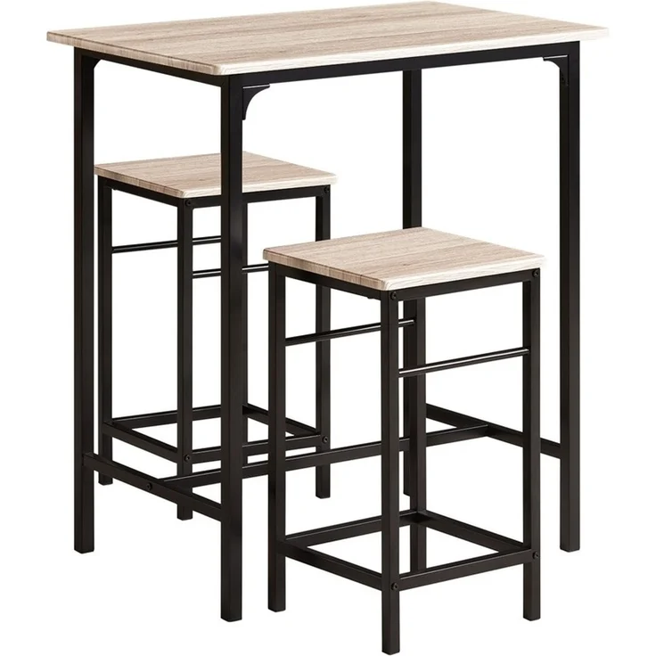 SoBuy OGT10-N Bartisch-Set mit 2 Hockern, MDF, PVC-Beschichtung, Helle Eiche, 80 x 87 x 50 cm – Bild 1