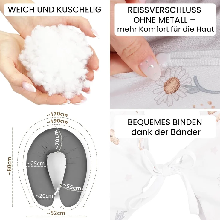 Amilian Stillkissen XXL 170 cm - Schwangerschaftskissen & Seitenschläferkissen mit Bezug, - Lagerungskissen - Nursing Pillow - Pregnancy Pillow, mit Füllung, Schlafkissen für Seitenlage - Körperkissen – Bild 6