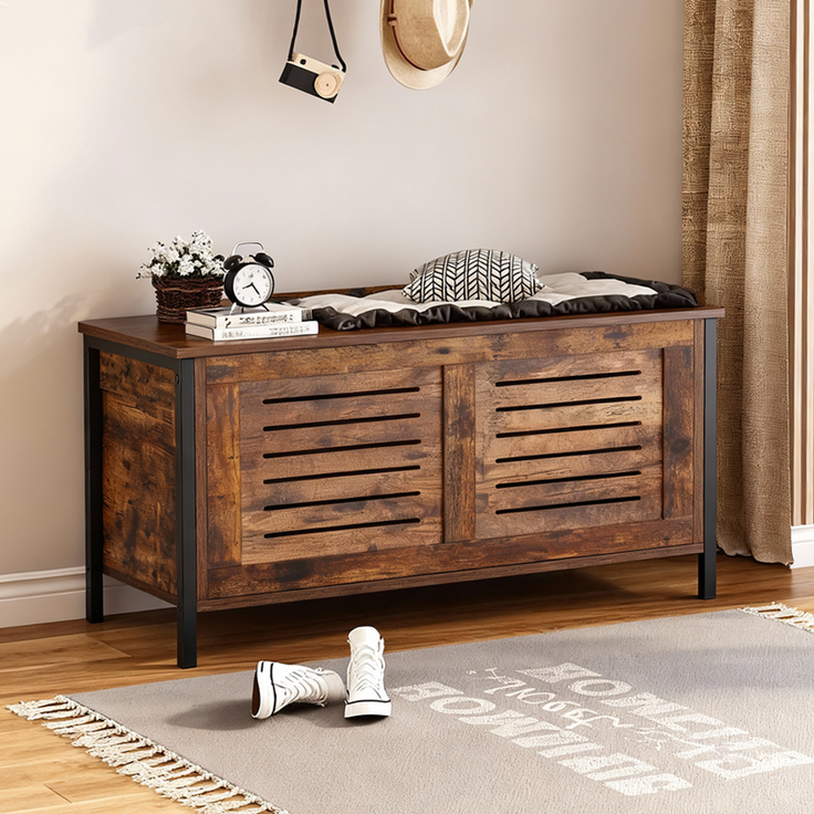 Home Nature Wohnkonzept Aufbewahrungsschrank, Spielzeugtruhe, Schuhbank, Sitztruhe mit 2 Sicherheitsscharnieren, für Flur, Schlafzimmer, Vintagebraun, 50 x 39,5 x 80 cm
