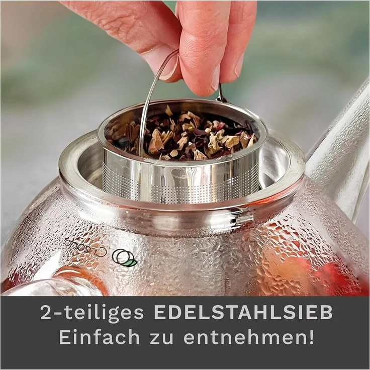 Creano Teekanne Creano Teekanne aus Glas 0,8l, 3-Teilige Glasteekanne mit Integriertem, (1er-Set, 2-St), tropffrei – Bild 3