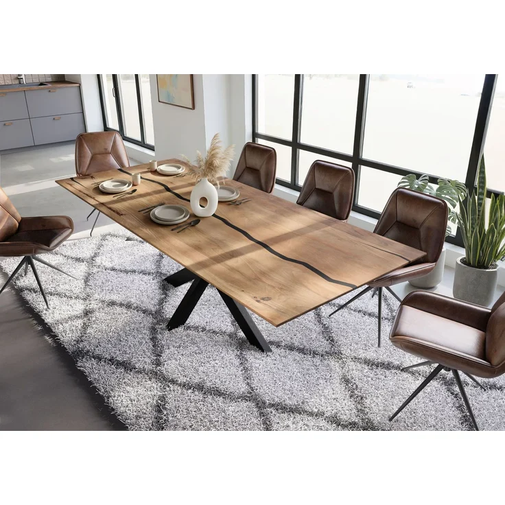 Esstisch Mango 240x100x74 natur lackiert / Epoxid schwarz, Kreuzgestell anthrazit matt EPOXY – Bild 3
