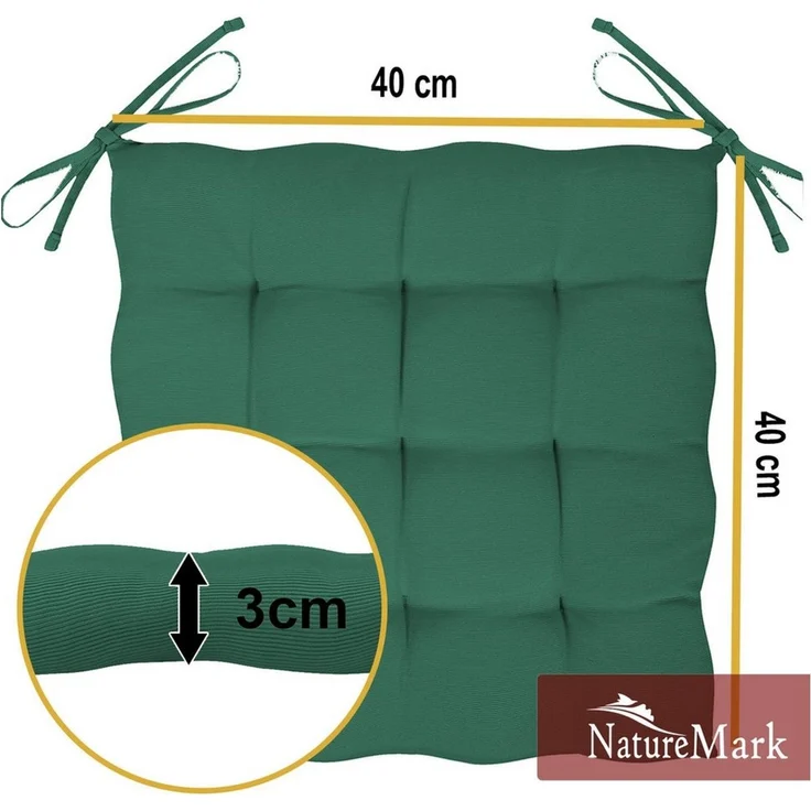 NatureMark 4er Set Stuhlkissen mit Bändern Gr. 40x40 cm Sitzkissen gefüllt, Dunkel grün – Bild 2