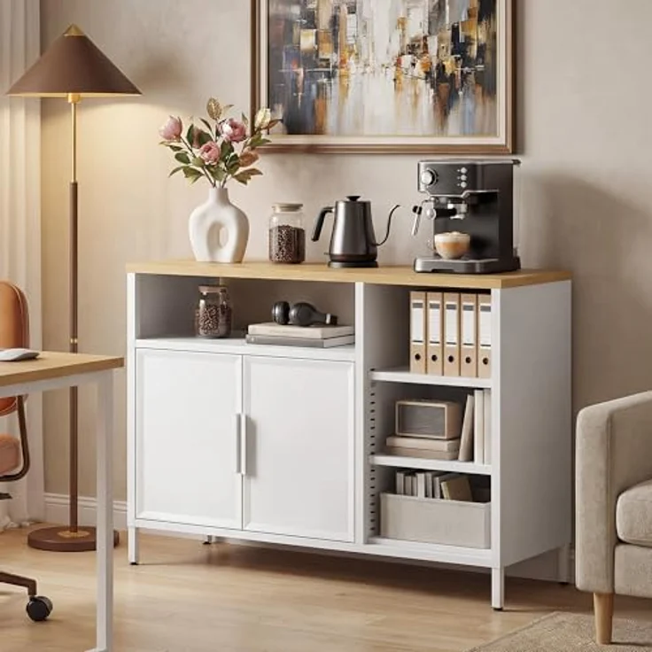 YITAHOME Aufbewahrungsschrank, Metallschrank, Sideboard, Schrank mit Doppeltür, Magnetverschluss, verstellbare Einlegeböden, Stahlgestell – Bild 5