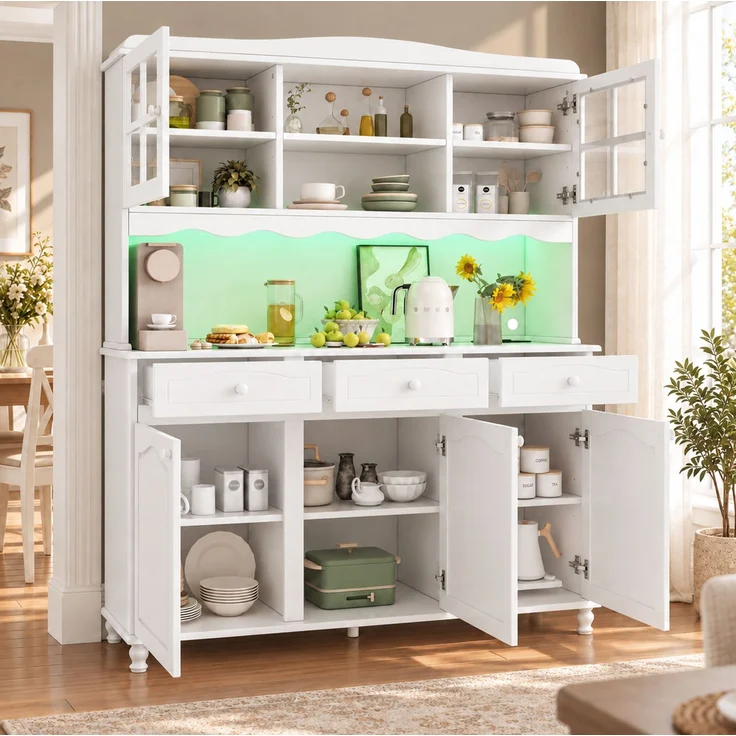 Buffetschrank mit LED-Beleuchtung & USB-Anschlüssen, 135x40x185 cm, Weiß – Bild 2