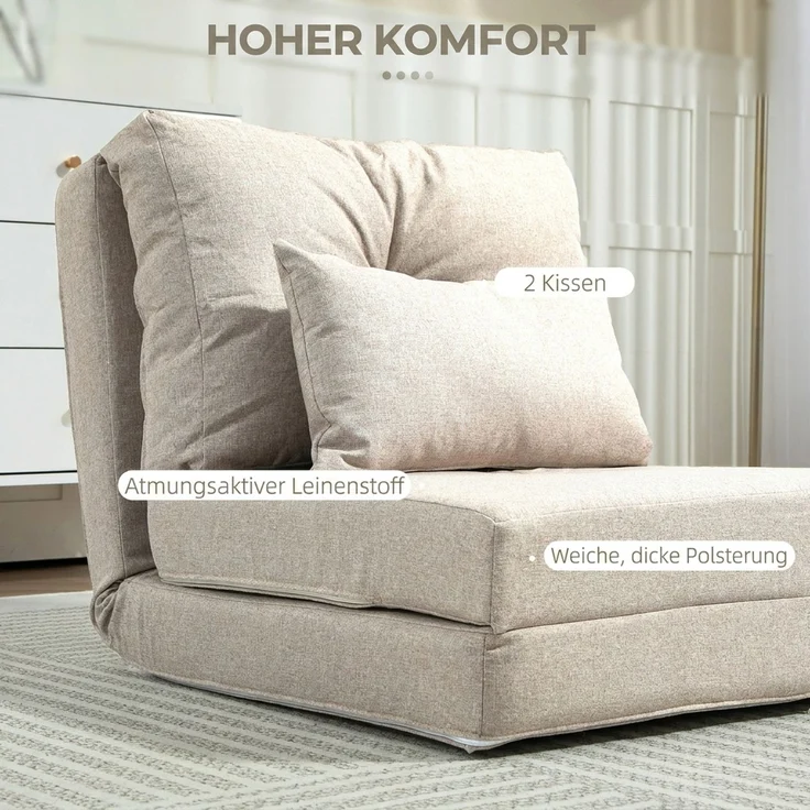 HOMCOM Schlafsessel, Leinen, Metall, Beige, 80 x 60 x 56 cm – Bild 6