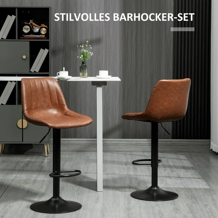 Barhocker 2er-Set im Retrodesign, mit Fußstütze, höhenverstellbar, 43 cm x 49,5 cm x 111 cm--Braun--111x49.5x43cm--YOUDENOVA – Bild 6