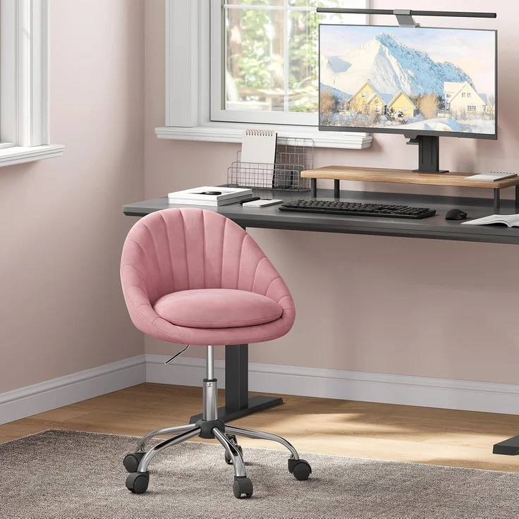 WOLTU Homeoffice Stuhl, Bürostuhl ergonomisch, Schminkstuhl drehbar, Drehstuhl mit Rollen, Schreibtischstuhl 150 kg belastbar, für Arbeitszimmer Schlafzimmer, Samt, Rosa, BS167rs – Bild 6