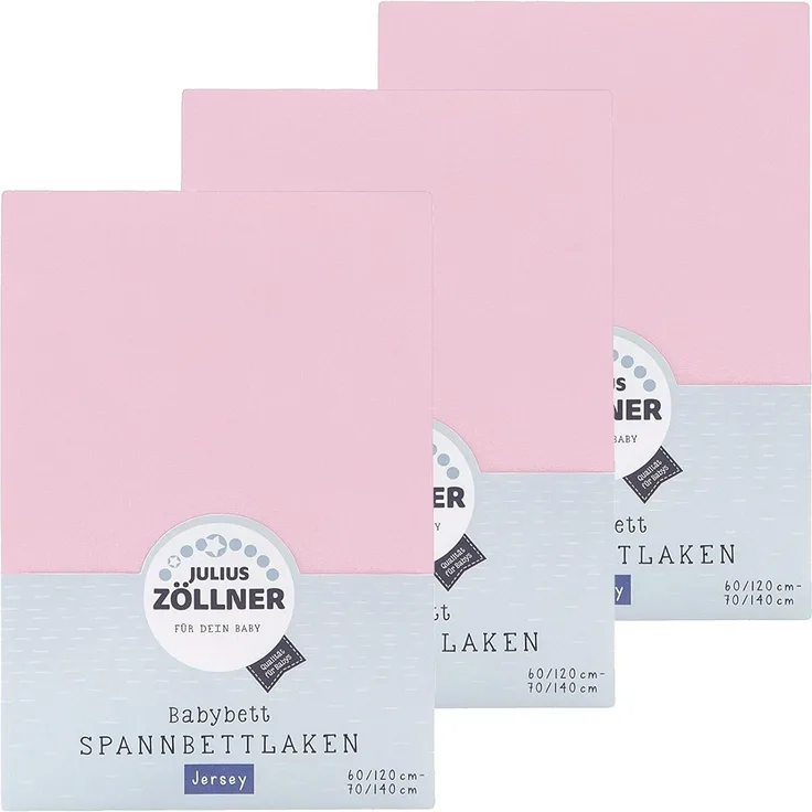 Julius Zöllner Spannbetttuch Jersey 70x140 / 60x120 Rosa 3er Pack