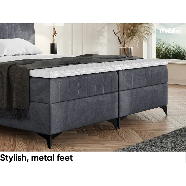 MEBLINI Boxspringbett NANI 160x200cm - H3P/Dunkelgrau Samt - mit Bettkasten - Polsterbett - Doppelbett mit Topper & Taschenfederkern-Matratze – Bild 6