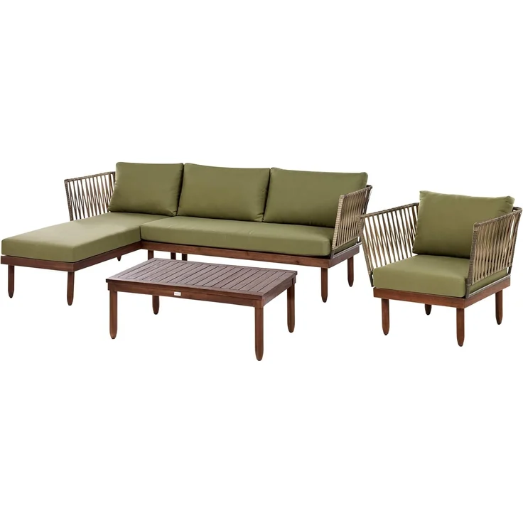 Lounge Set mit Tisch 4-Sitzer CREMONA Akazienholz Dunkelbraun Grün rechtsseitig – Bild 4